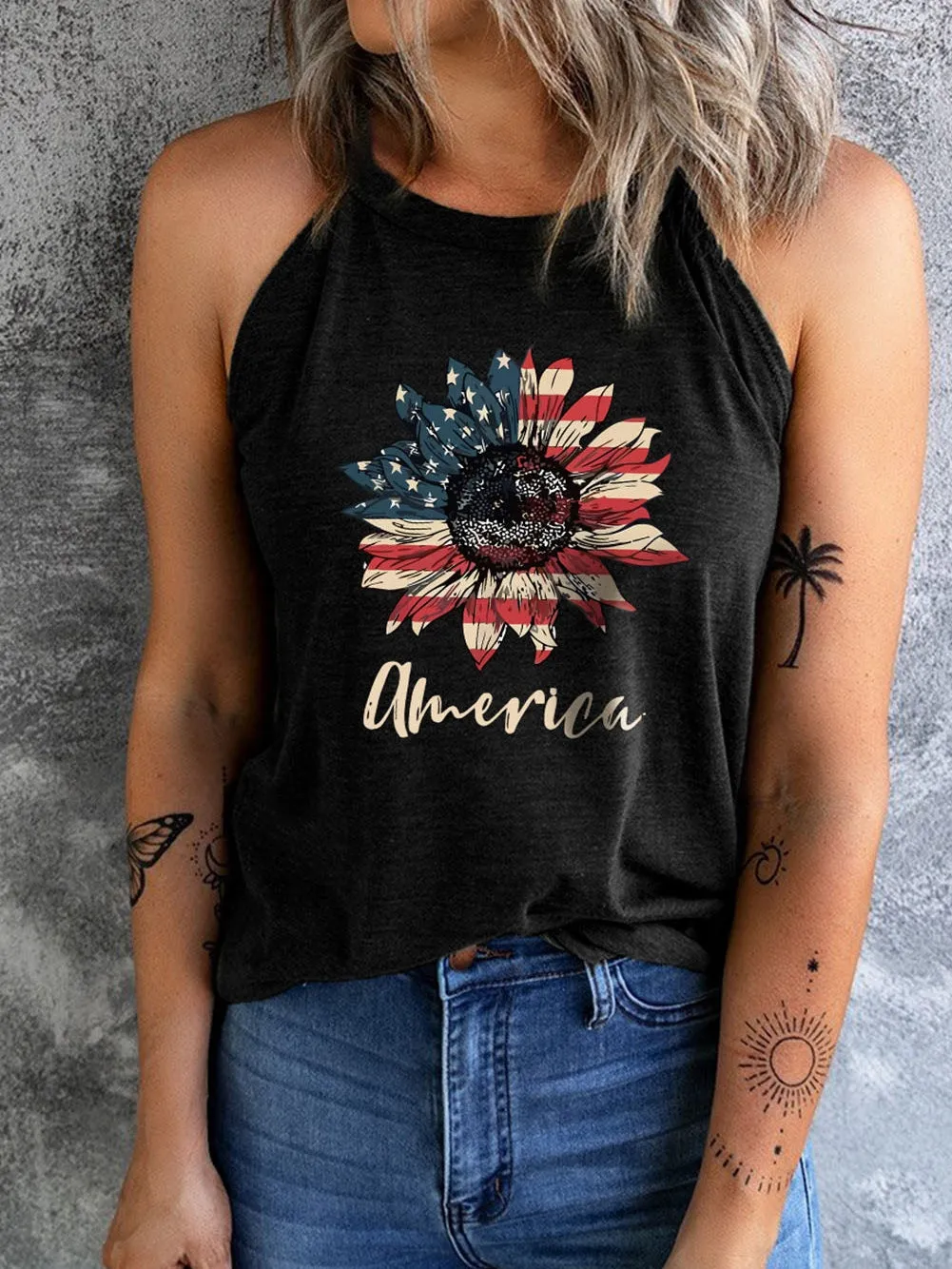 American Flag Sunflower Halter