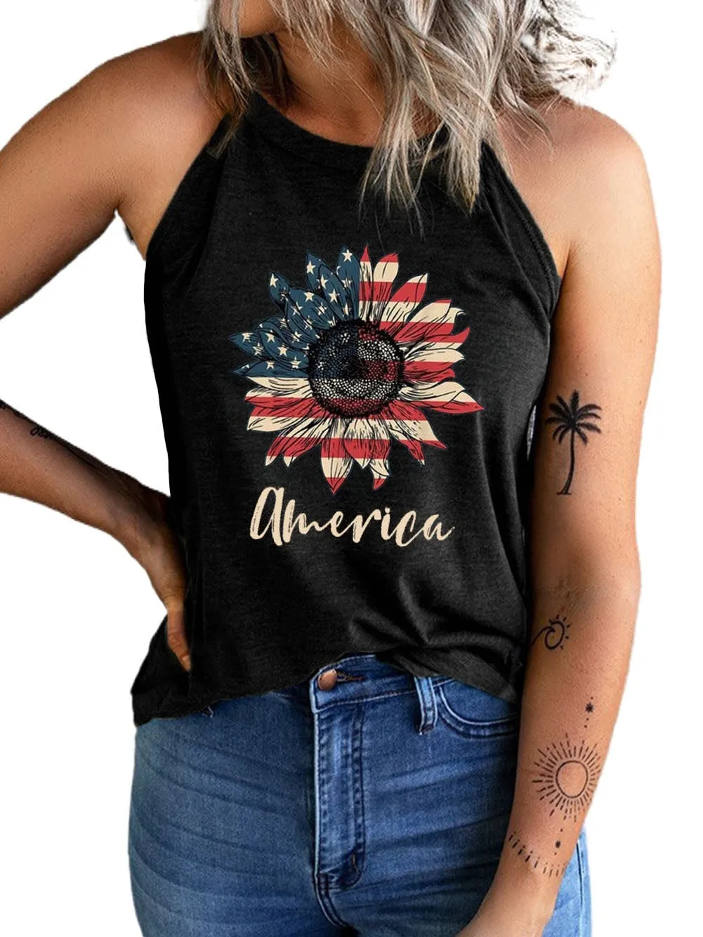 American Flag Sunflower Halter