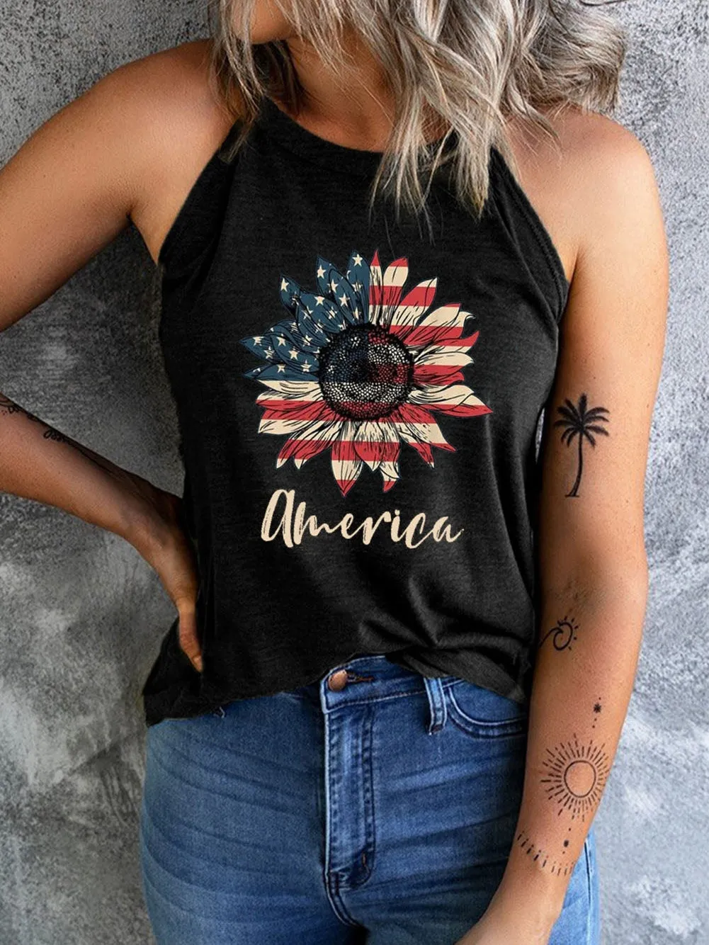 American Flag Sunflower Halter