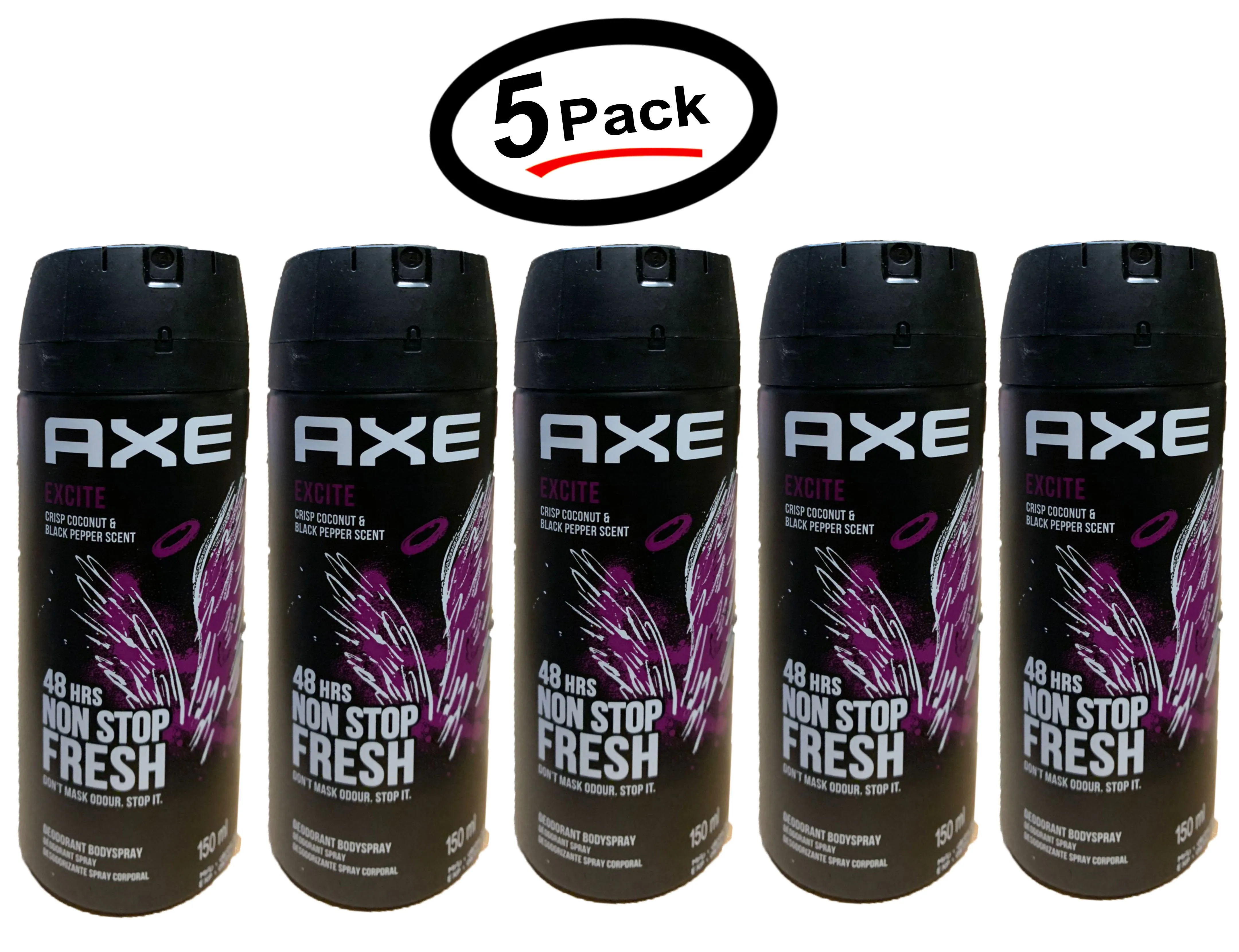 Axe Body Spray Excite For Men Deodorant, 150ml/5.07oz (5 Pack)