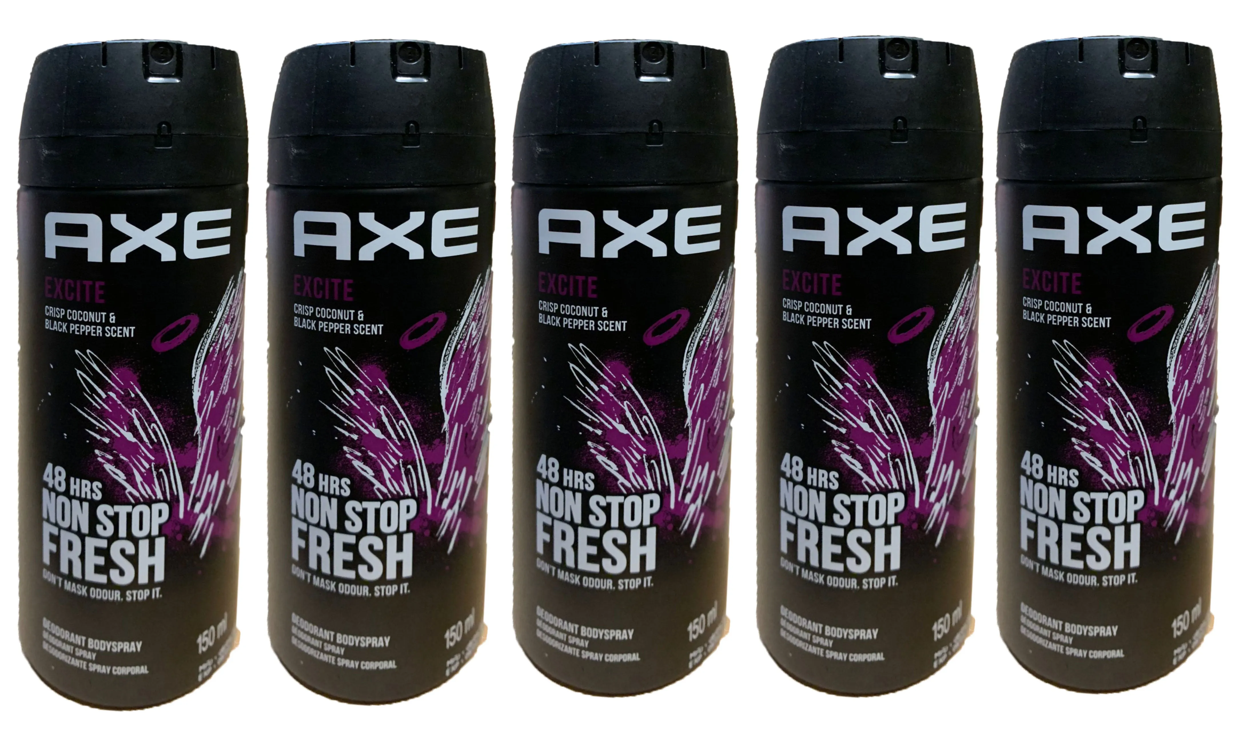 Axe Body Spray Excite For Men Deodorant, 150ml/5.07oz (5 Pack)
