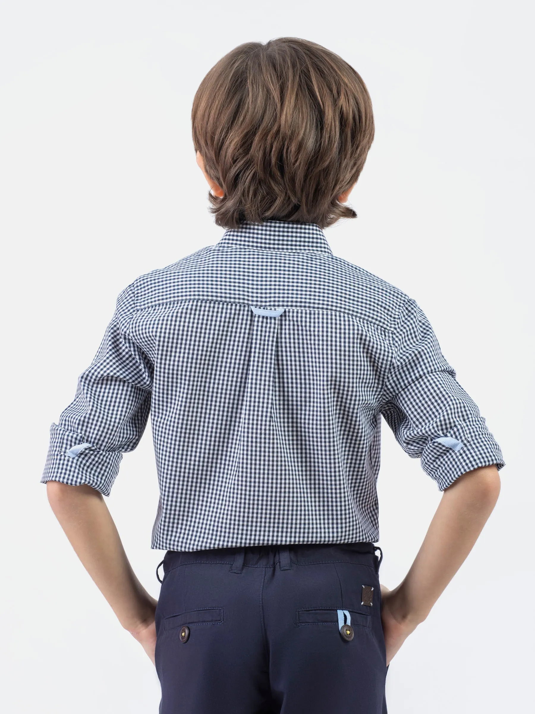 Black Micro Gingham Button Down Casual Shirt