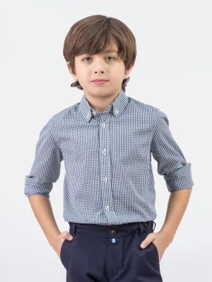 Black Micro Gingham Button Down Casual Shirt