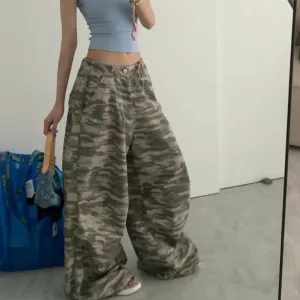 Bonnyshow Y2k Vintage Baggy Pants Woman Oversize Hip Hop Camouflage Streetwear Loose Trousers Korean Fashion Casual America Retro
