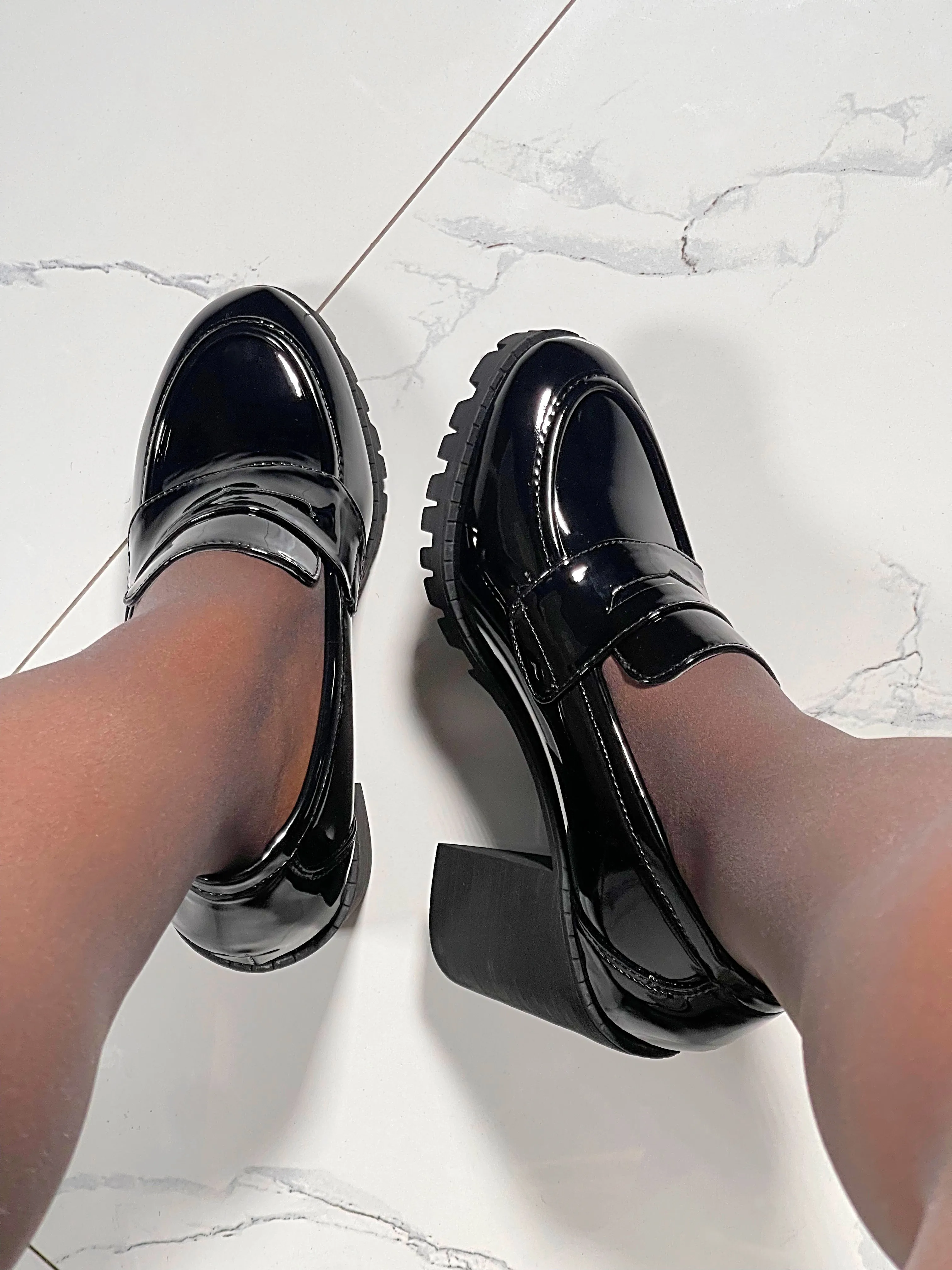 Boss Babe Platform Loafers Heels-Plain Black II(Restocked)