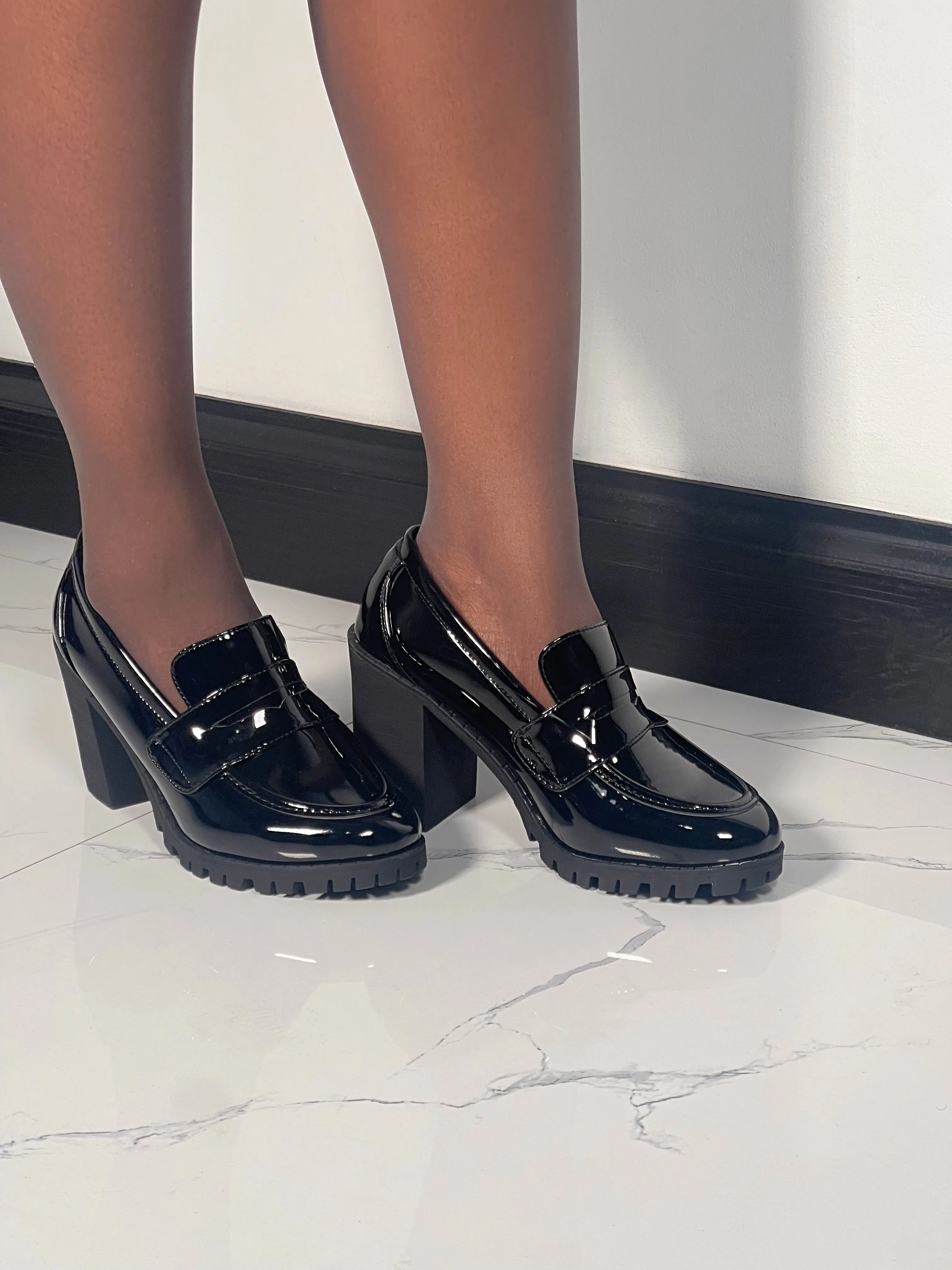 Boss Babe Platform Loafers Heels-Plain Black II(Restocked)