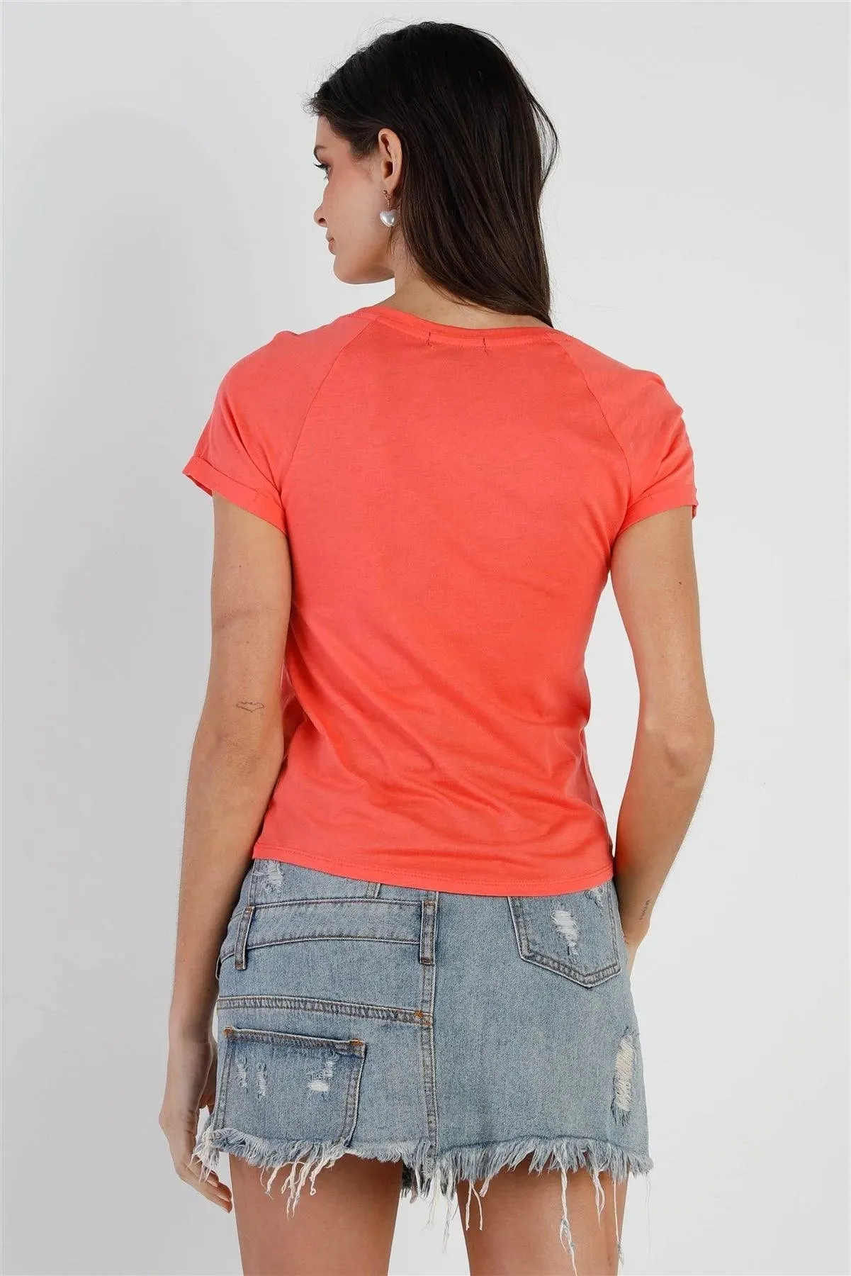 Coral Short Sleeve Cotton Blend T-Shirt Top /2-2-2