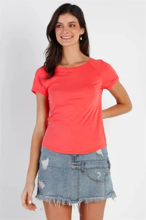 Coral Short Sleeve Cotton Blend T-Shirt Top /2-2-2