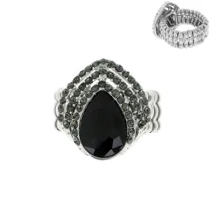 Dark Grey Teardrop Crystal Gem Tipple Halo Stretch Ring