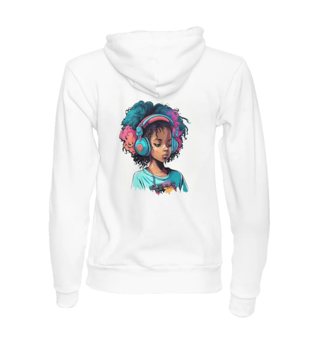 Discover Your Groove: Embrace the Vibe with our Curly-Haired Girl in Headphones and Hoodie!