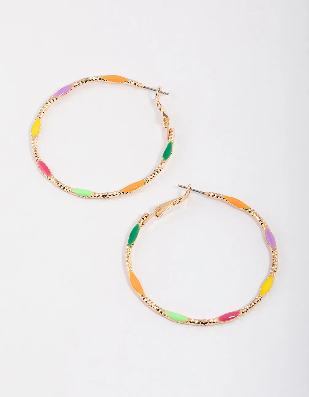 Gold Enamel Oversized Thin Hoop Earrings
