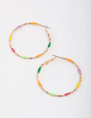 Gold Enamel Oversized Thin Hoop Earrings