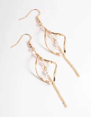 Gold Pearl Chain Twist Drop Earrings
