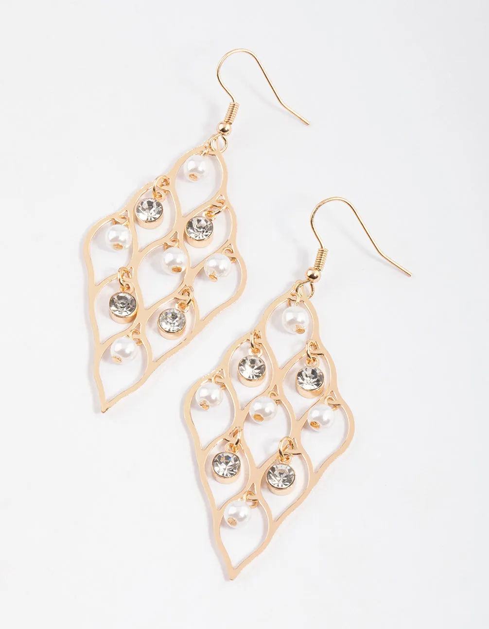 Gold Stone & Pearl Window Drop Earrings
