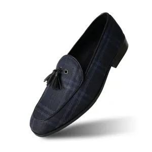 Raro Plaid Fabric Tassel Slip-Ons - Blue