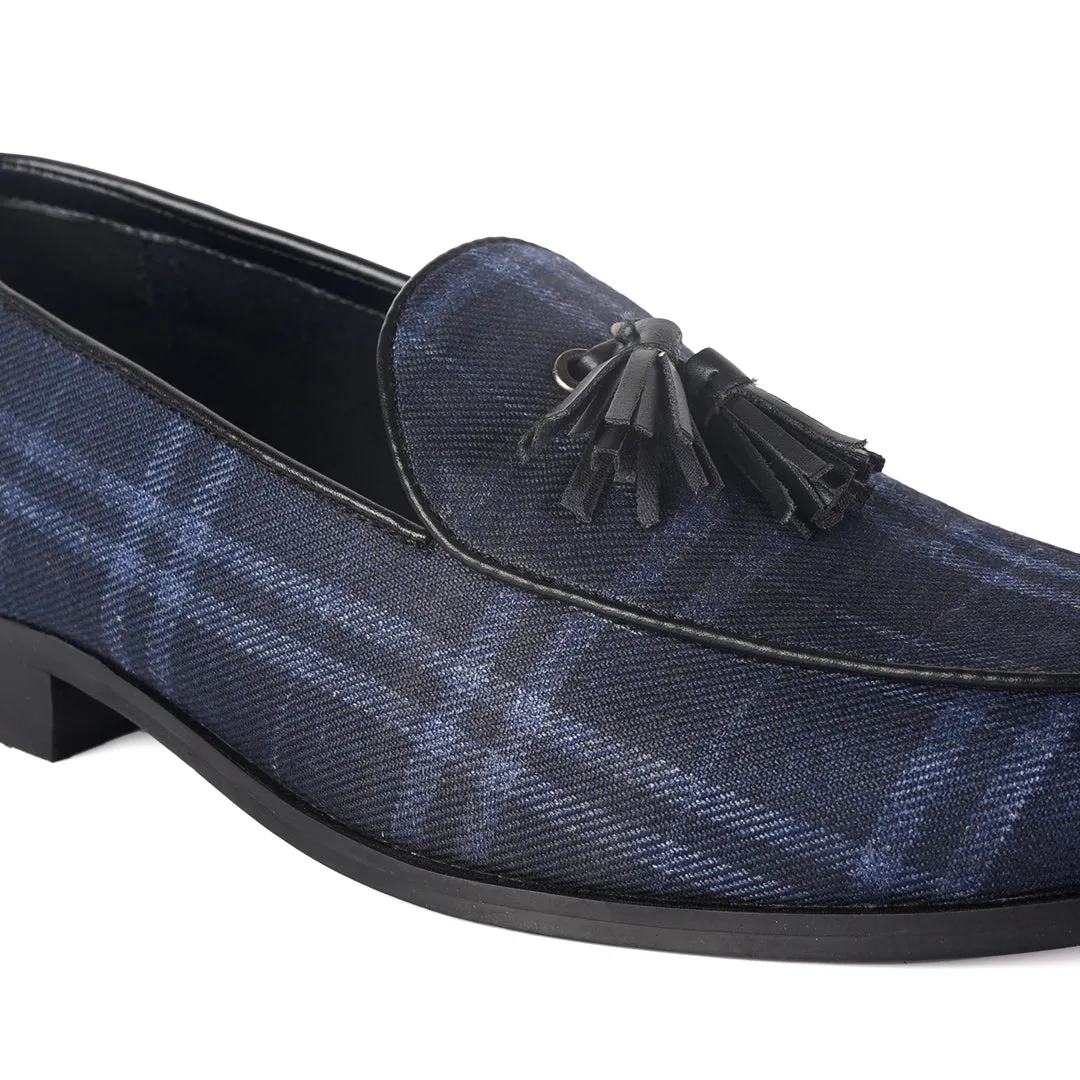 Raro Plaid Fabric Tassel Slip-Ons - Blue