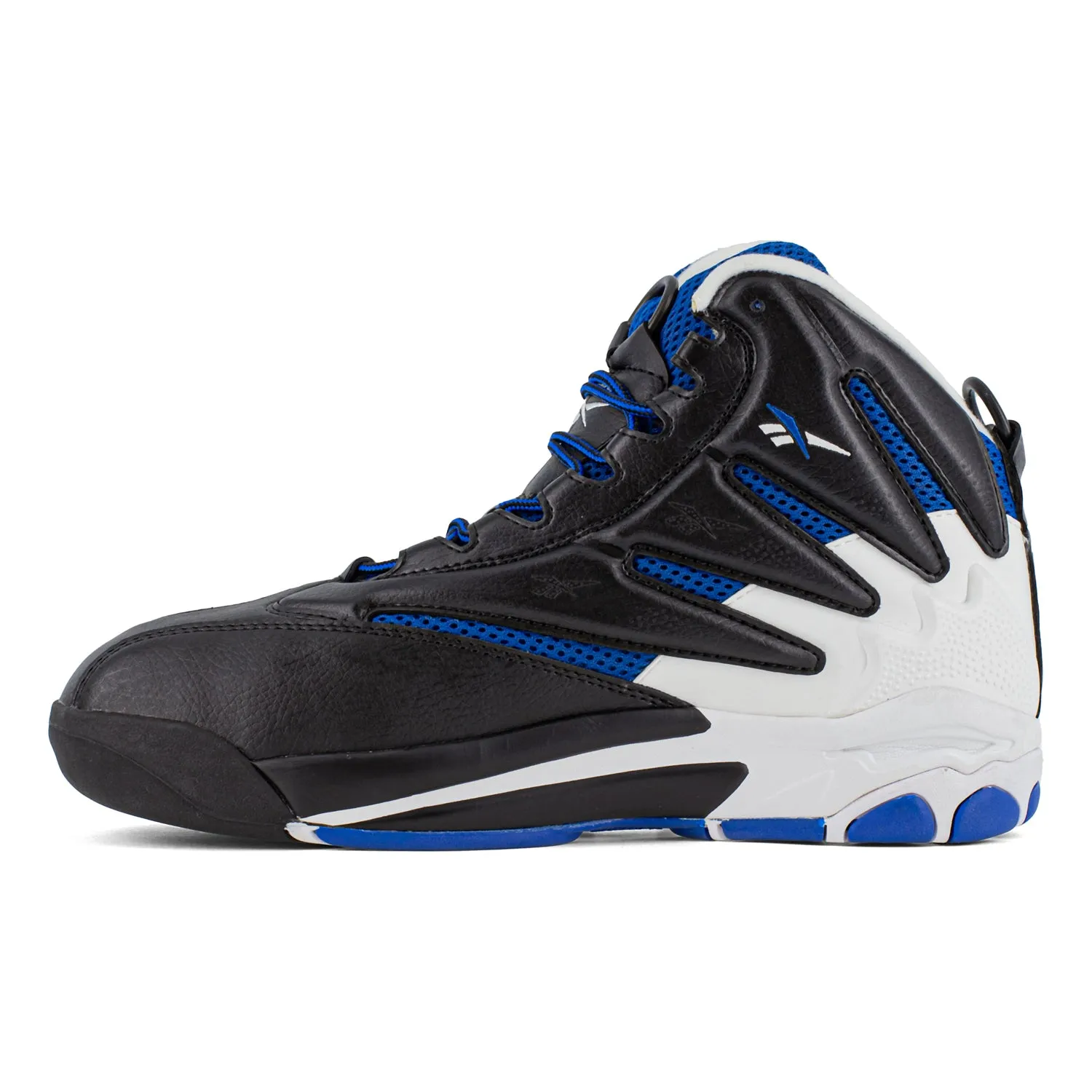 Reebok Mens The Blast Black/White/Blue Leather High Top Sneaker Work Shoes