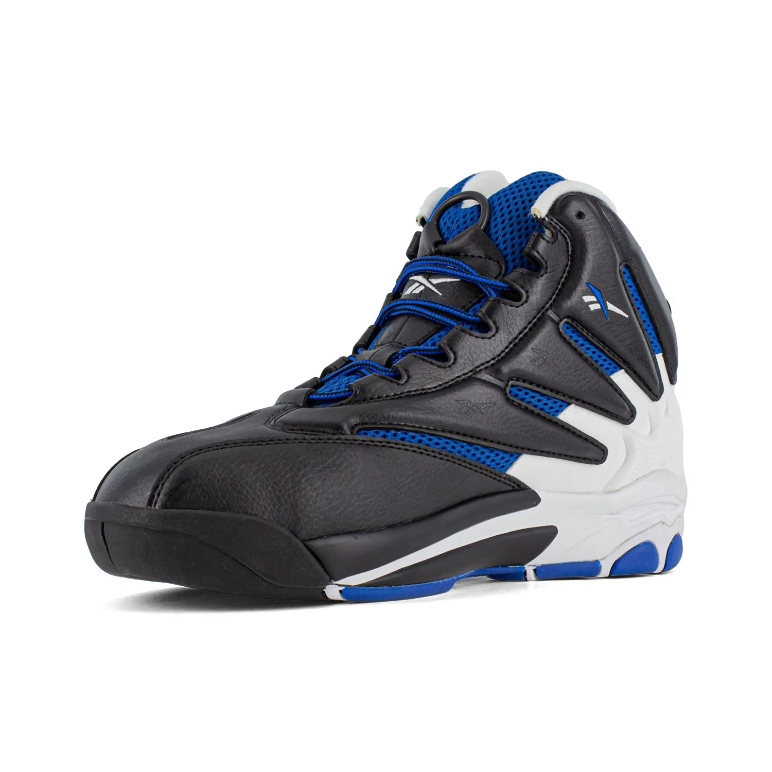 Reebok Mens The Blast Black/White/Blue Leather High Top Sneaker Work Shoes