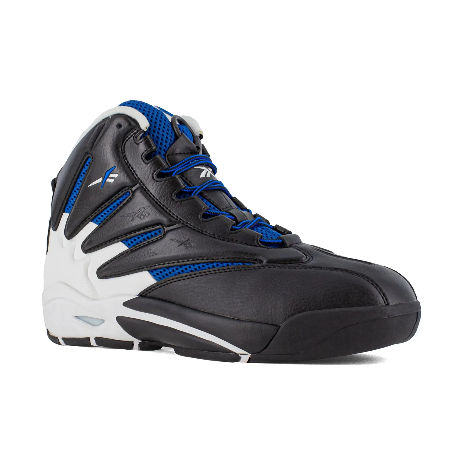 Reebok Mens The Blast Black/White/Blue Leather High Top Sneaker Work Shoes