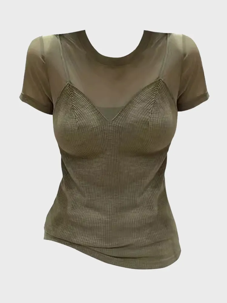 Summer Retro Green Mesh Top