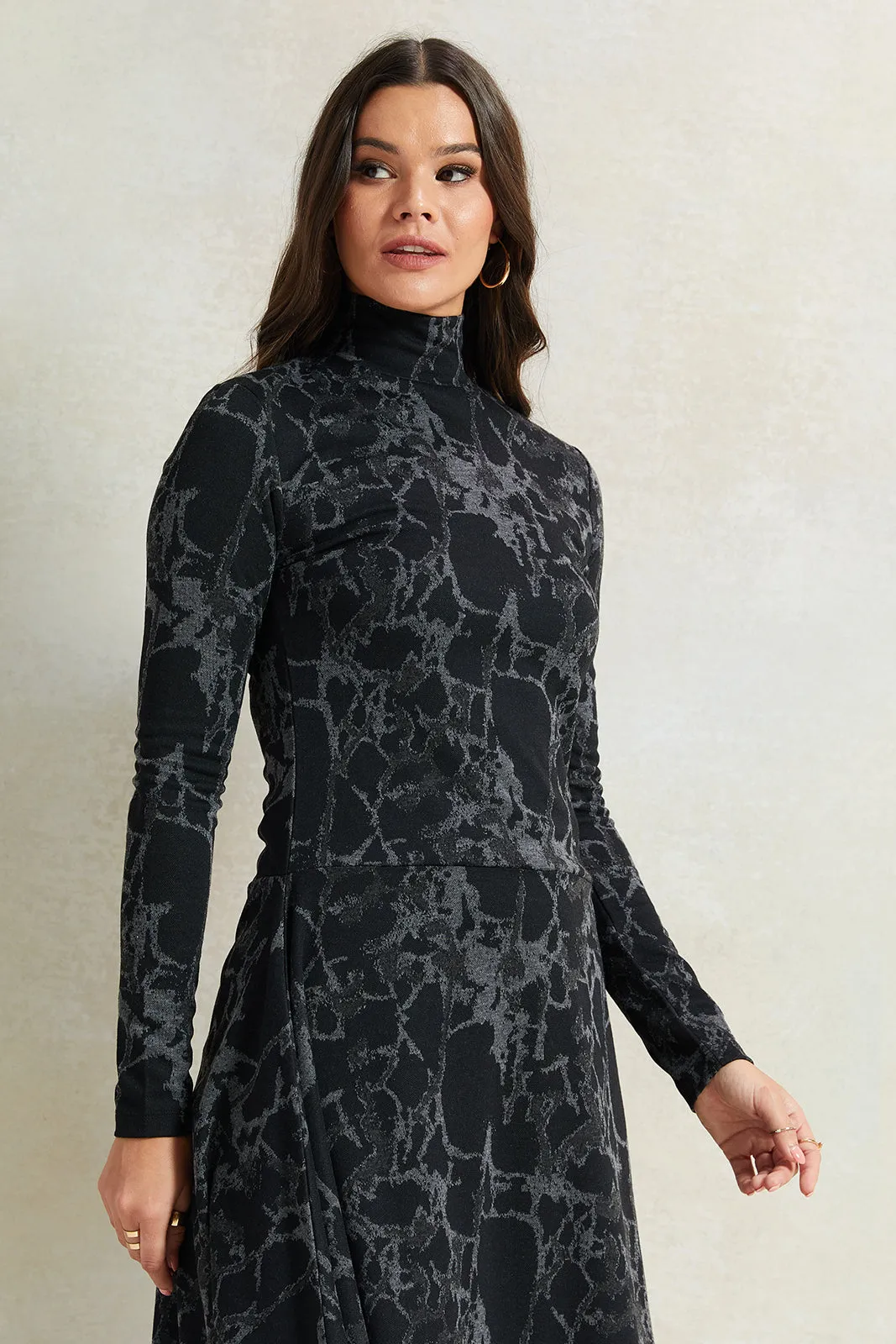Women Black Printed Asymmetric Dress