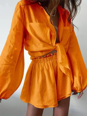 Women Spring Summer Bohemian Short Sets Solid White Loose Fit Outfits