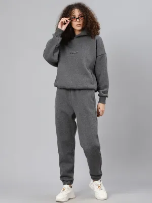 Women's Charcoal Grey Solid Fleece Hooded Pullover Sweatshirt