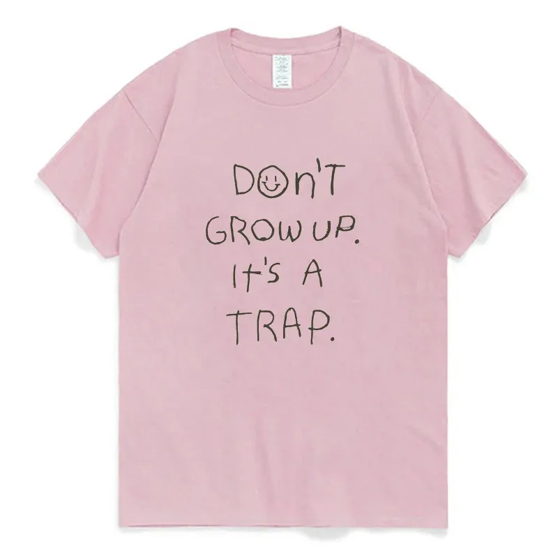 Y2K Don't Grow Up Oversized Cotton Tee - Streetwear Fashion